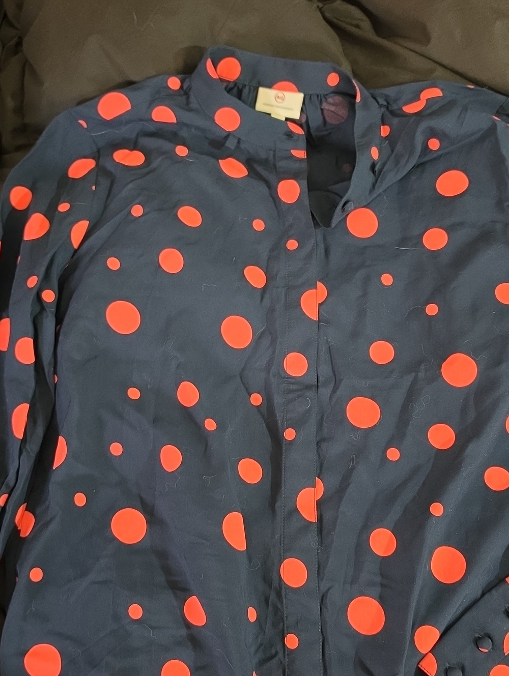 Nwt Ag Adriano Goldschmied Navy Shirt with Orange Polka Dots Long Sleeve Small